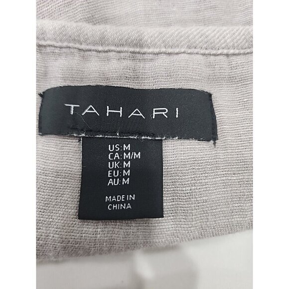 Tahari Jacket Linen Cotton Gauze Open Long Sleeve Pockets Women's Medium - Picture 8 of 9